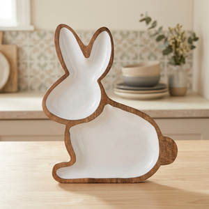 Encantador plato de servicio de madera de conejito, este diseño de madera natural y blanco hace un delicioso aperitivo de decoración de primavera y Mesa - Product Image 1
