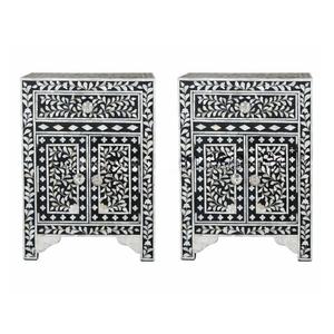 Mesa de Cajones con Incrustaciones de Hueso de ILAHI, Diseño Moderno con Detalles de Ágata, Almacenamiento de Tres Niveles, Mueble Portátil para el Hogar - Product Image 1