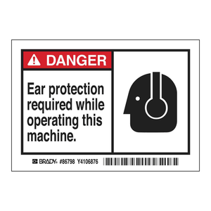 Brady DANGER Ear Protection Adhesive Safety Labels Durable Self-Adhesive <b>Stickers</b> for Industrial <b>Machinery</b> - Product Image 1