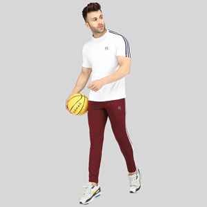 Pantalon de survêtement sportif rouge à quatre voies avec bande latérale, logo personnalisable, impression HD, lavage coloré, 100 % polyester, séchage rapide, tailles homme M/L/XL - Product Image 6