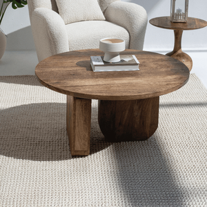 Table basse ronde en bois Vandana Astra Solace avec pieds croisés pour un décor de salon moderne - Product Image 1