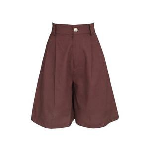 Shorts Bermuda Taille Haute Coupe Ample Couleur Unie Boutons Style Décontracté Tissu Tissé pour Femme - Product Image 1