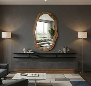 Espejo de Pared de Madera Irregular, Orgánico y Asimétrico, Espejo Moderno con Marco de Madera con Borde Natural en Forma de Ola, Pieza Decorativa Estética para Sala de Estar - Product Image 6