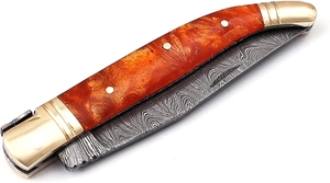 Couteau de chasse de poche de qualité industrielle Damas, personnalisé OEM/ODM, avec manche en résine pour le camping en plein air et l'utilisation au quotidien (EDC) - Product Image 3