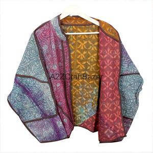 Handmade Breathable Cotton Kantha Printed Nonwoven Quilted <b>Patchwork</b> <b>Jacket</b> Women Boho Vintage Hippie Floral Winter - Product Image 4