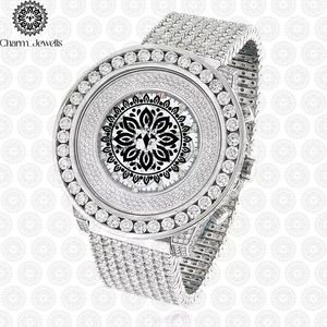 Montre de luxe pour homme Charm_Jewells en acier inoxydable, boîtier rond de 45 mm, mouvement à quartz analogique, accents de diamants, chronographe - Product Image 1