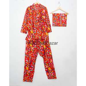Conjunto de Pijama de 2 Piezas para Mujer, Hecho a Mano, de Lujo, Vintage, Floral, Otoñal, 100% Algodón, Suave y Liso, Top y Pantalones para Dormir - Product Image 5
