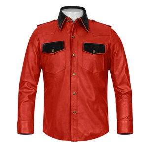 Men's Genuine Leather Shirt <b>Jacket</b> with Buckle Straps Premium Black <b>Gothic</b> Leather Overshirt OEM & ODM Manufacturer - Product Image 4