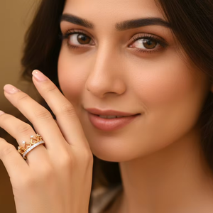 Anillo de Corona de Oro de Lujo para Mujer, Tiara de Corazón Brillante, Joyería de Princesa para Boda y Promesa, Regalo - Product Image 4