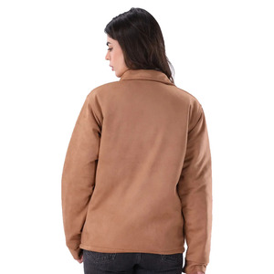 Fashion Women Vintage <b>Brown</b> Cow <b>Leather</b> Stand Collar Knitted Bomber <b>Jacket</b> with Pockets for Winter Unisex Regular Fit - Product Image 4