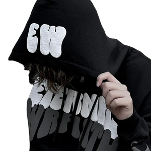 Ew Streetwear <b>Zipper</b> <b>Hoodie</b> Men Regular Fit <b>Black</b> Cotton Fleece Solid Front Logo Winter Wear Breathable Quick Dry Casual - Product Image 1