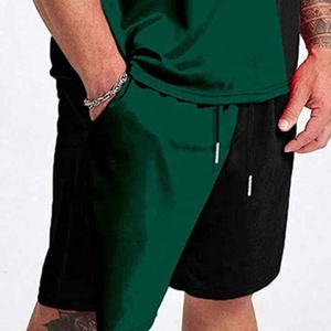 Conjunto de camiseta y pantalones cortos para hombre, en bloques de color negro y verde, cuello redondo, manga corta, corte holgado, informal, transpirable, para verano. - Product Image 6