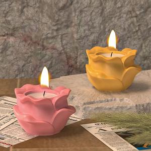 Rose Candlestick Aromatherapy Candle Flowerpot Base Gypsum <b>Resin</b> Candle <b>Silicone</b> <b>Mold</b> - Product Image 2