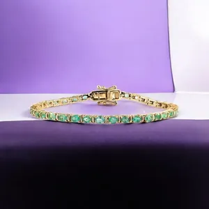Emerald Cut Topaz Tennis Bracelet <b>Solid</b> Real 18K <b>Gold</b> Plated Women's Classic Style Alloy Jewelry Gift - Product Image 3