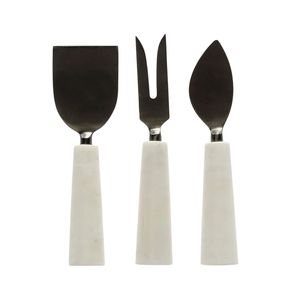 Ensemble de 4 couteaux à fromage classiques, lames en acier inoxydable, manches en résine imitation os vintage et anneaux en laiton, pour mariage - Product Image 6