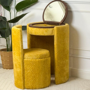 Hot Selling Fabric Upholstered Coiffeuse Swivel Barrel Accent Vanity Set Upholstered Vanity <b>Mirrored</b> Dressing Table - Product Image 2