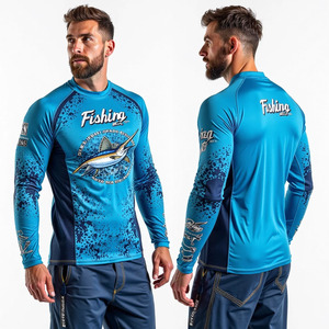 Fishing Long Sleeve Shirt Unisex UPF 50 Waterproof Breathable Anti-Uv Sublimation Print Blue Fish Pattern Plus Size Quick Dry - Product Image 5