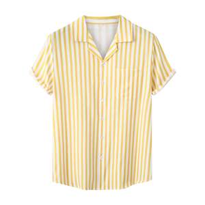 2026 OEM Custom Brand Logo Button down Shirts for Men Stripe Lapel Short Sleeve Tops Casual Summer Beach Vacation 100% Cotton - Product Image 4