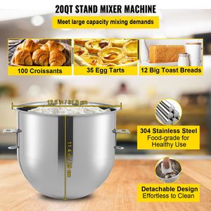Impastatrice Elettrica Commerciale 1100W con Tritacarne 2-in-1, Mixer Multifunzione con Ciotola in Acciaio Inox da 20Qt per Uso in Caffetteria - Product Image 3