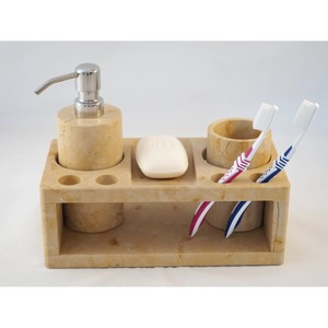 Marble Bathroom Set Rectangle Modern Style Three-Piece With Soap Dispenser And <b>Toothbrush</b> <b>Holder</b> Easy To Clean - Product Image 5