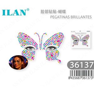 Adesivi per il viso ILAN a forma di farfalla con strass colorati per decorazioni facciali 36137 - Product Image 3