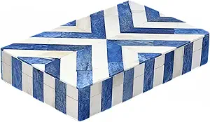 Resin Inlay Jewelry Box Custom Logo Printed Rectangular Decorative White and Blue Wooden <b>Boxes</b> & Wall Signs - Product Image 4