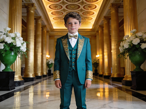 Costume de smoking noir pour enfants, double boutonnage, brodé, avec détails dorés |   Vêtements de cérémonie pour garçons - Product Image 3