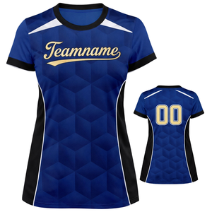 Maillot de football personnalisé pour femmes, motif géométrique bleu, manches courtes, respirant, séchage rapide, uniforme d'équipe pour filles - Product Image 1