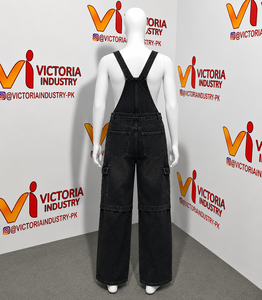 Peto vaquero azul lavado de moda, holgado, con bolsillos cargo, mono táctico, pantalón con tirantes de pierna ancha, OEM ODM personalizado, moda urbana - Product Image 4