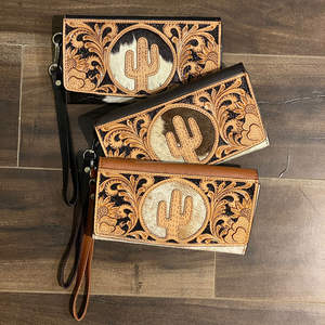 2025 meilleure vente Premium en cuir de vachette véritable Cactus Design Style occidental repoussé à la main en cuir femmes portefeuille décoration florale - Product Image 4