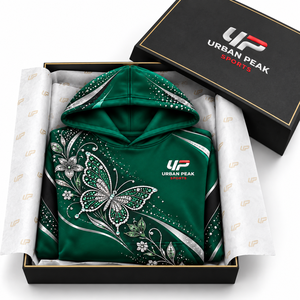 เสื้อฮู้ดสีเขียวสำหรับผู้หญิง Urban Peak Sports ลายผีเสื้อวิบวับ พิมพ์ลายดอกไม้ ประดับด้วยคริสตัล คุณภาพเยี่ยม - Product Image 5