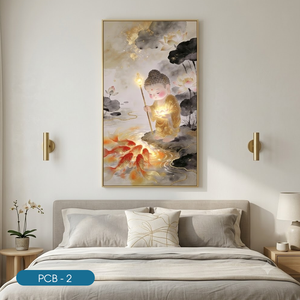 Décoration d'intérieur en gros : Impression sur toile aquarelle Bouddha avec poisson doré et lotus, modèle PCB-2, tissu en soie personnalisé - Product Image 3