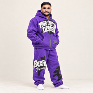Ensemble de survêtement graphique pour homme avec sweat à capuche zippé et pantalon de jogging ample en molleton, étiquette personnalisée, style streetwear, deux pièces, collection automne - Product Image 3