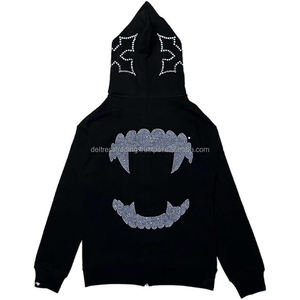 2025 Sweat à capuche basique en coton mélangé pour hommes avec motif solide col à capuche et détail strass prix de gros - Product Image 1