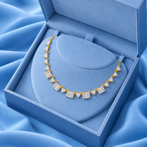 Collier en or jaune 14 carats avec cluster de diamants naturels géométriques |   Baguette Ronde 2.07 CTW |   Bijoux fins SI G-H pour femmes, cadeau de mariage - Product Image 2