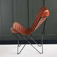 Fauteuil papillon de luxe fait main en cuir véritable avec structure métallique, fauteuil d'appoint moderne pour salon