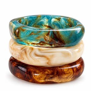Bracelets en résine faits à la main, effet marbre, épais, multicolores, bijoux tendance, vente en gros, OEM, ODM, en vrac - Product Image 1