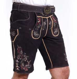Shorts Bermuda Homme Noirs en Lederhosen Taille Haute Brodés à la Main Tissés Solides Respirants Imperméables Écologiques Décontractés Vintage - Product Image 5