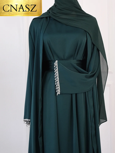 Vestido Abaya musulmán Nida negro con cadena de cristal, conjuntos islámicos elegantes, vestidos de noche largos para mujer, caftán marroquí de Dubái - Product Image 3