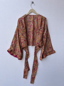 Lot de hauts en soie pour femmes, style rétro, à manches cloche, à nouer, avec 3 façons de porter, style hippie bohème, à nouer devant - Product Image 3