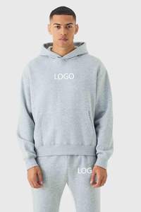 <b>Mens</b> Solid Heather Grey Custom Logo <b>Pullover</b> Hoodie and Matching Jogger Sweatpants Tracksuit OEM ODM Wholesale Apparel - Product Image 3