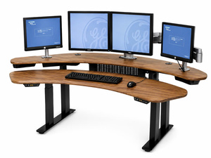 Curved Wood Dual Monitor Adjustable Extendable Portable <b>Office</b> <b>Workstation</b> Pedestal Desk for Home <b>Office</b> - Product Image 3