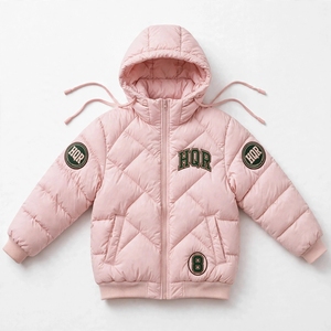 Veste matelassée à capuche HQR noire avec fermeture éclair sur le devant, respirante, coupe-vent, pour l'hiver, unisexe, décontractée, doublure en polaire polyester, veste haute - Product Image 2