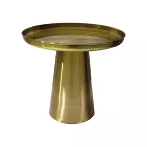Home Decorative Tableware Metallic Tray Top And Metal Cylindrical Base End Table