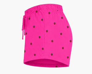 Ensemble 2 pièces tricoté pour femme, haut court et short brodés fraises, décontracté, printemps-été, rose - Product Image 5