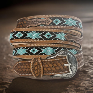 Ceinture authentique en cuir de vachette western floral, travaillée à la main, avec des perles en cuir véritable, fabriquée en Inde - Product Image 4