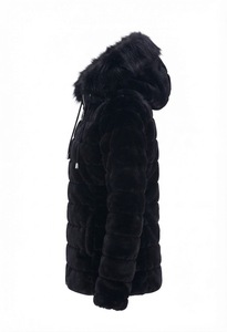 <b>Black</b> Faux Fur Hooded Winter Jacket for Women Zip Up Plush <b>Coat</b> - Product Image 3