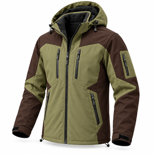 Wholesale Custom Logo Mens Winter Softshell Jacket Polar Fleece Lining Hooded <b>Hiking</b> Travel Color Block Casual Streetwear - Product Image 2