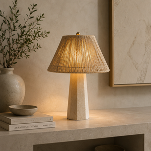 Elegant <b>Marble</b> And Natural Fiber Lamp Created For Boutique Hotels Luxury Villas And Interior Designers Seeking Distinctive Decor - Product Image 1