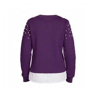   Sweat-shirt perlé à manches longues avec ourlet blanc pour femme – Vêtement décontracté et tendance, haut de gamme, style streetwear - Product Image 2